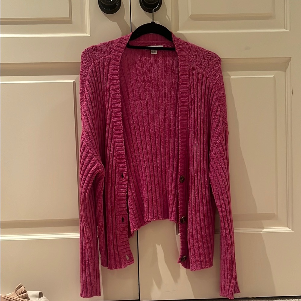 American Eagle Pink Cardigan Sweater Ribbed Knit